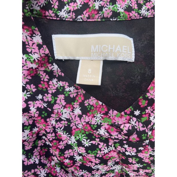 Michael Kors Pink Floral Tiered Georgette Long Sleeve Dress Size 8 - Picture 5 of 6